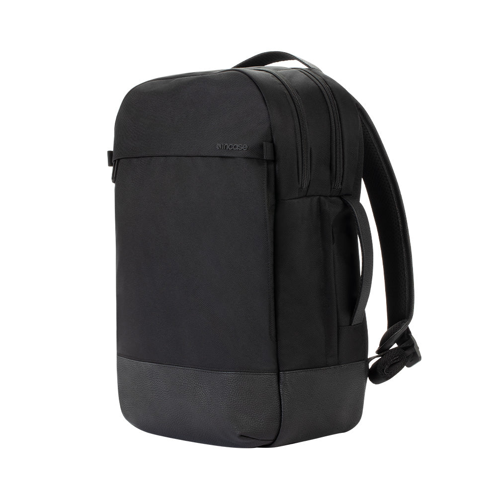 Black | Twill & Leather Backpack - Black