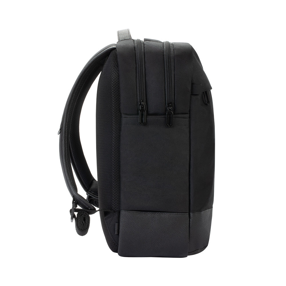 Black | Twill & Leather Backpack - Black