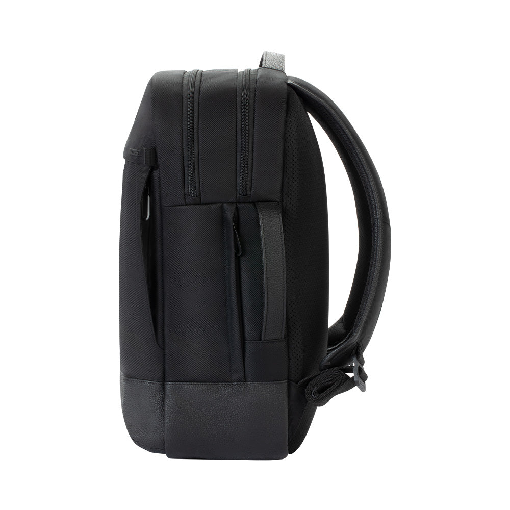 Black | Twill & Leather Backpack - Black